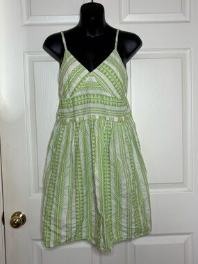 Self Contrast Mini Sun Dress Geometric Green and White size Small made in USA